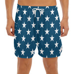 White And Blue USA Star Pattern Print Men's Split Running Shorts