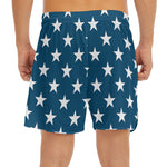 White And Blue USA Star Pattern Print Men's Split Running Shorts