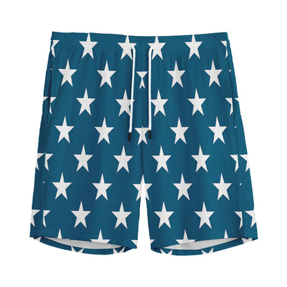 White And Blue USA Star Pattern Print Men's Sports Shorts