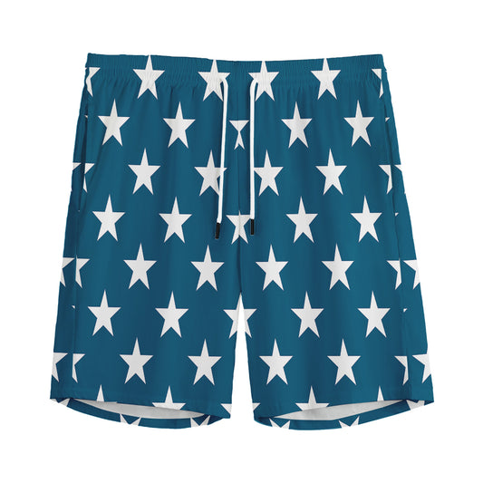 White And Blue USA Star Pattern Print Men's Sports Shorts
