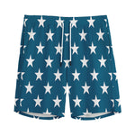 White And Blue USA Star Pattern Print Men's Sports Shorts