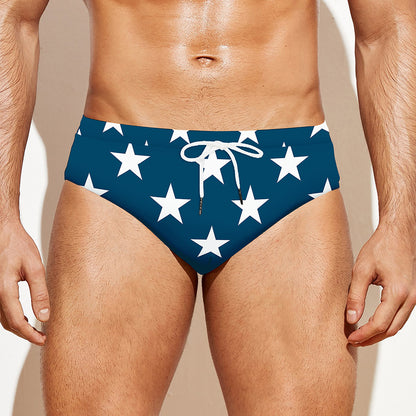 White And Blue USA Star Pattern Print Men's Swim Briefs