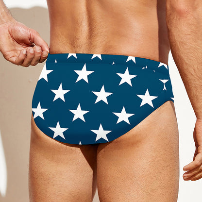 White And Blue USA Star Pattern Print Men's Swim Briefs
