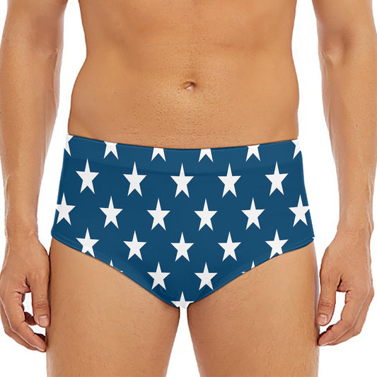 White And Blue USA Star Pattern Print Men's Triangle Swim Briefs