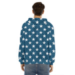 White And Blue USA Star Pattern Print Men's Velvet Pullover Hoodie