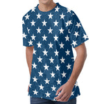 White And Blue USA Star Pattern Print Men's Velvet T-Shirt