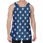 White And Blue USA Star Pattern Print Men's Velvet Tank Top