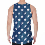 White And Blue USA Star Pattern Print Men's Velvet Tank Top