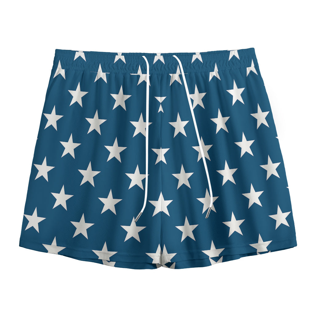 White And Blue USA Star Pattern Print Mesh Shorts