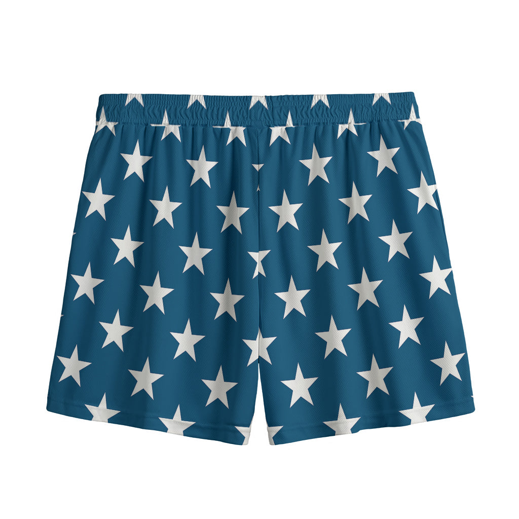 White And Blue USA Star Pattern Print Mesh Shorts