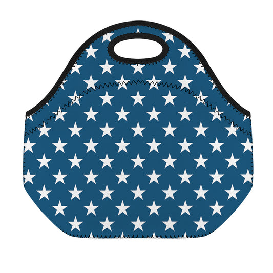 White And Blue USA Star Pattern Print Neoprene Lunch Bag