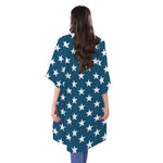 White And Blue USA Star Pattern Print Open Front Beach Cover Up