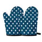 White And Blue USA Star Pattern Print Oven Mitts