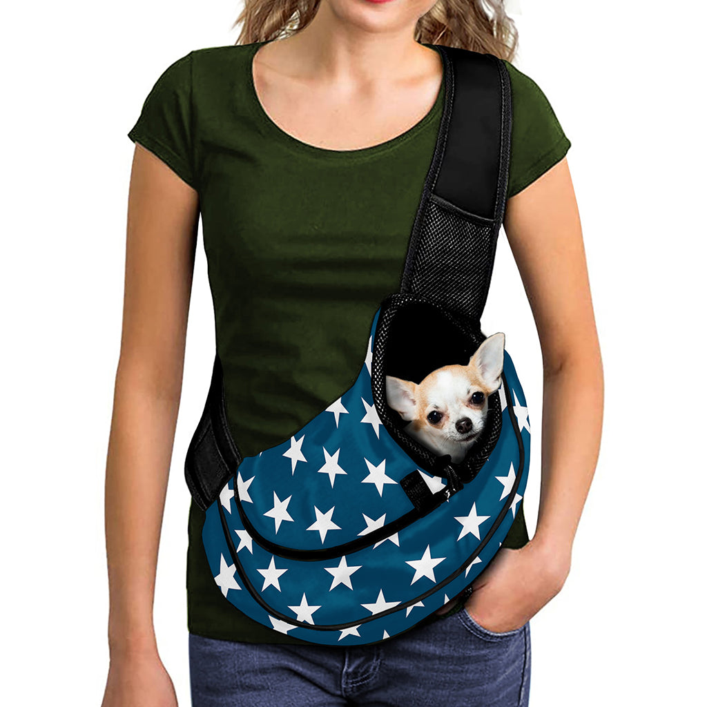 White And Blue USA Star Pattern Print Pet Sling Carrier