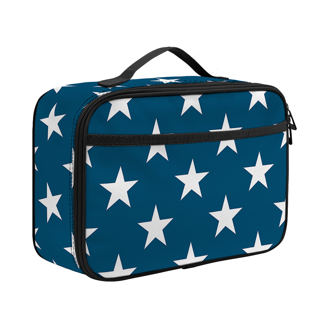 White And Blue USA Star Pattern Print Portable Lunch Bag