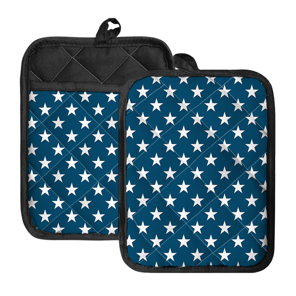 White And Blue USA Star Pattern Print Pot Holders With Pocket