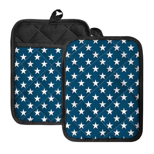White And Blue USA Star Pattern Print Pot Holders With Pocket
