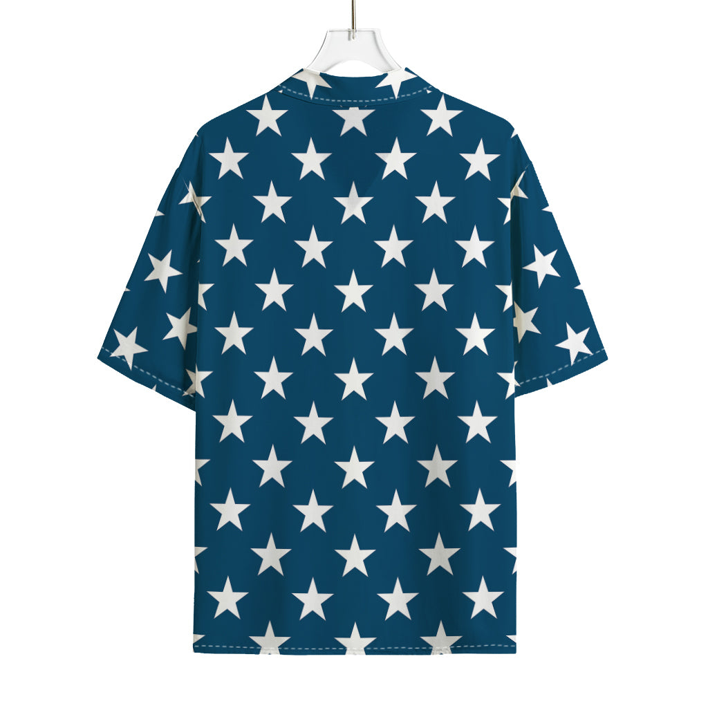 White And Blue USA Star Pattern Print Rayon Hawaiian Shirt