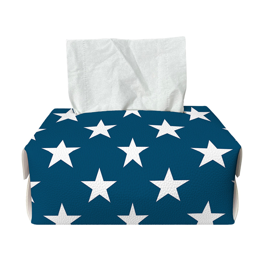 White And Blue USA Star Pattern Print Rectangle Tissue Box Cover