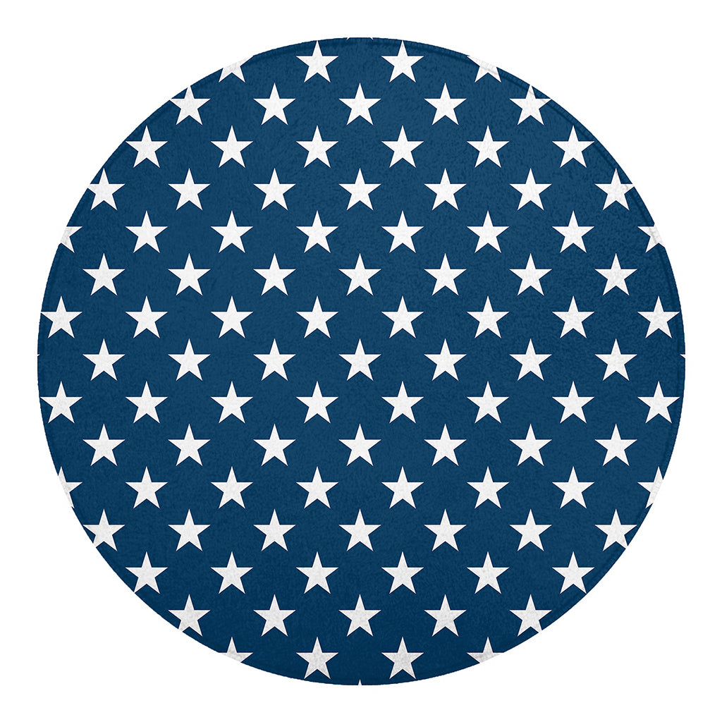 White And Blue USA Star Pattern Print Round Blanket