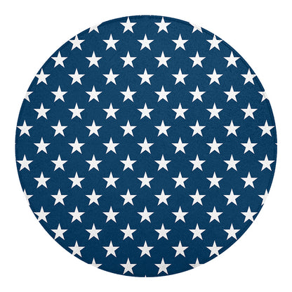 White And Blue USA Star Pattern Print Round Blanket