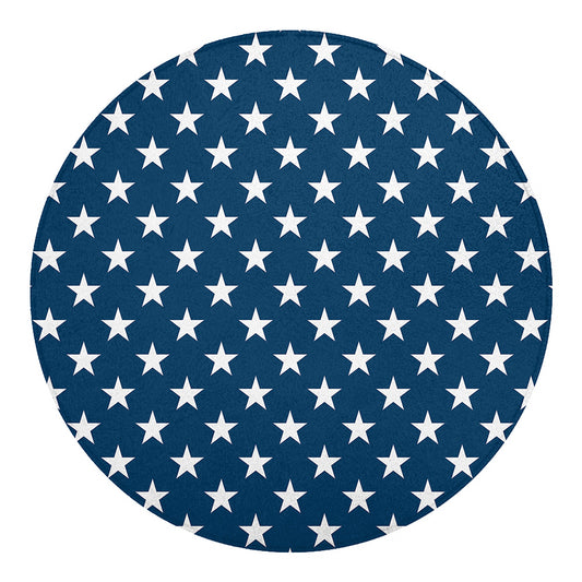 White And Blue USA Star Pattern Print Round Blanket