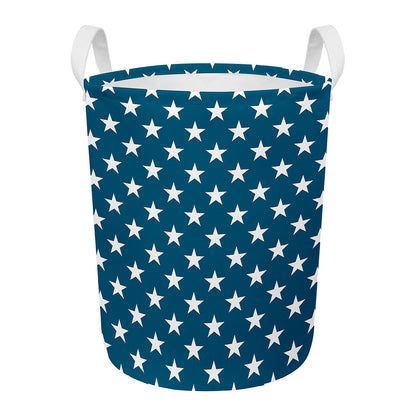 White And Blue USA Star Pattern Print Round Laundry Basket