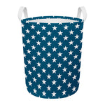 White And Blue USA Star Pattern Print Round Laundry Basket