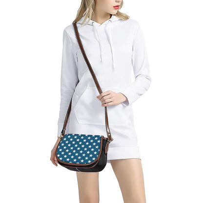 White And Blue USA Star Pattern Print Saddle Bag