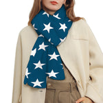 White And Blue USA Star Pattern Print Scarf
