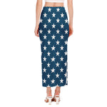 White And Blue USA Star Pattern Print Side Slit Maxi Skirt