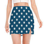 White And Blue USA Star Pattern Print Side Slit Mini Skirt