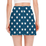 White And Blue USA Star Pattern Print Side Slit Mini Skirt