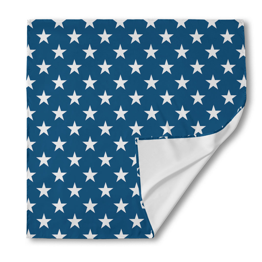 White And Blue USA Star Pattern Print Silk Bandana