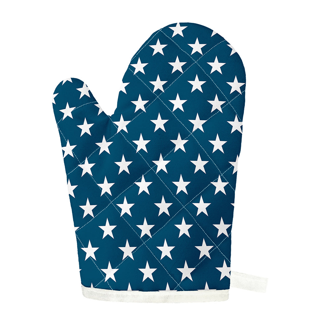 White And Blue USA Star Pattern Print Single Oven Mitt