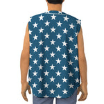 White And Blue USA Star Pattern Print Sleeveless Baseball Jersey