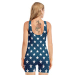 White And Blue USA Star Pattern Print Sleeveless One Piece Swimsuit
