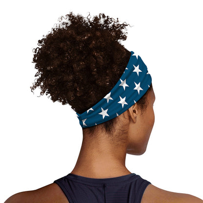 White And Blue USA Star Pattern Print Sports Headband
