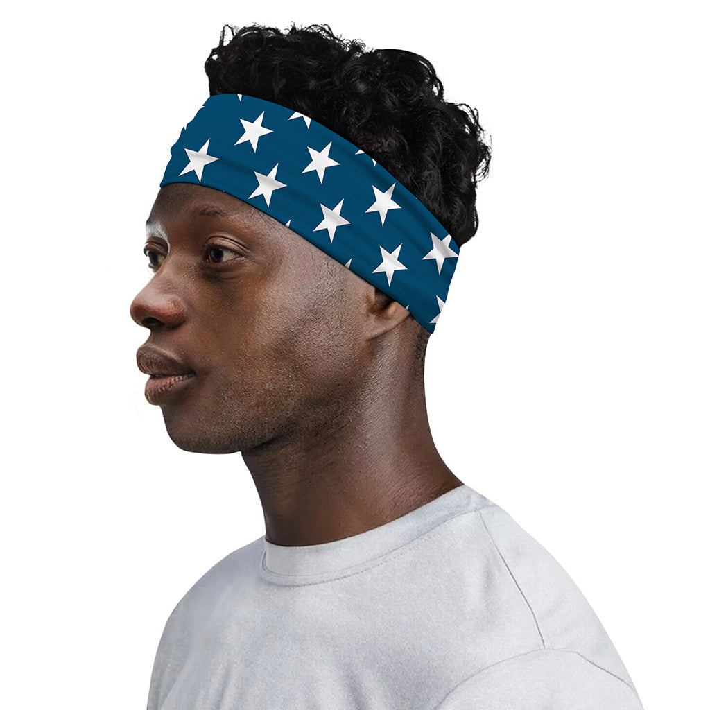 White And Blue USA Star Pattern Print Sports Headband