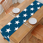 White And Blue USA Star Pattern Print Table Runner