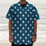 White And Blue USA Star Pattern Print Textured Short Sleeve Shirt