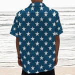 White And Blue USA Star Pattern Print Textured Short Sleeve Shirt