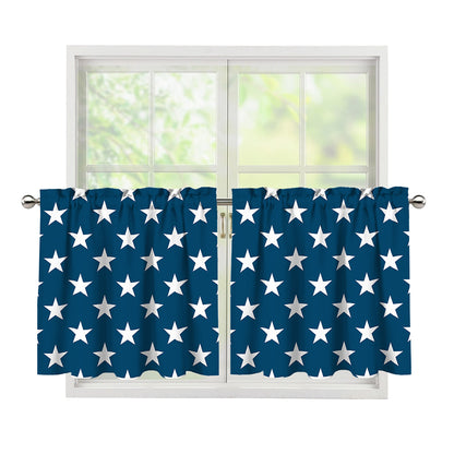 White And Blue USA Star Pattern Print Tier Curtains