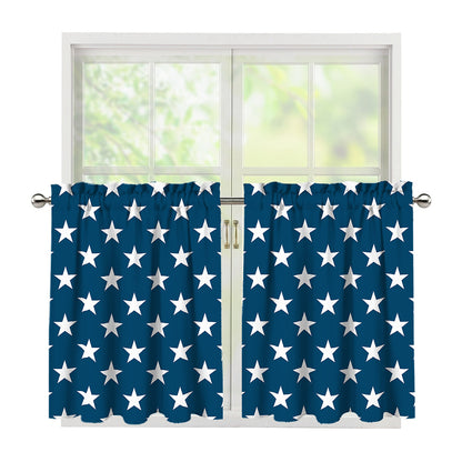 White And Blue USA Star Pattern Print Tier Curtains
