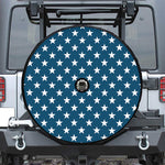 White And Blue USA Star Pattern Print Tire Cover With Camera Hole