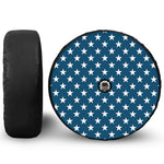 White And Blue USA Star Pattern Print Tire Cover With Camera Hole