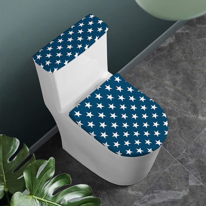 White And Blue USA Star Pattern Print Toilet Lid And Tank Cover Set