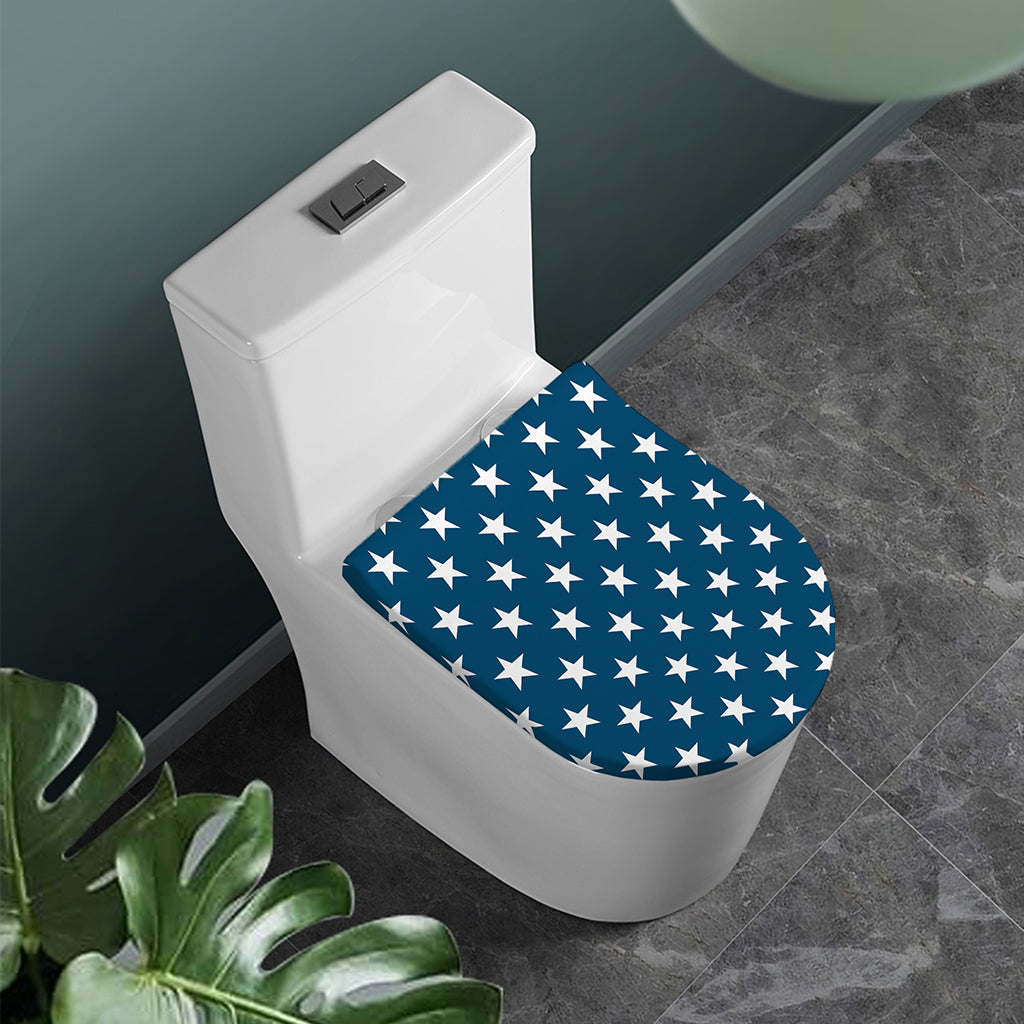 White And Blue USA Star Pattern Print Toilet Lid Cover