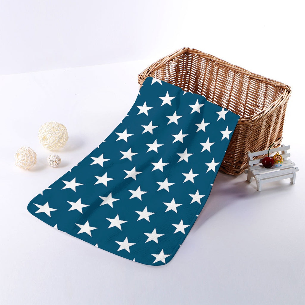 White And Blue USA Star Pattern Print Towel