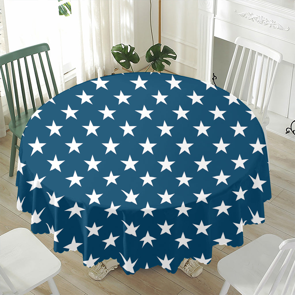 White And Blue USA Star Pattern Print Waterproof Round Tablecloth